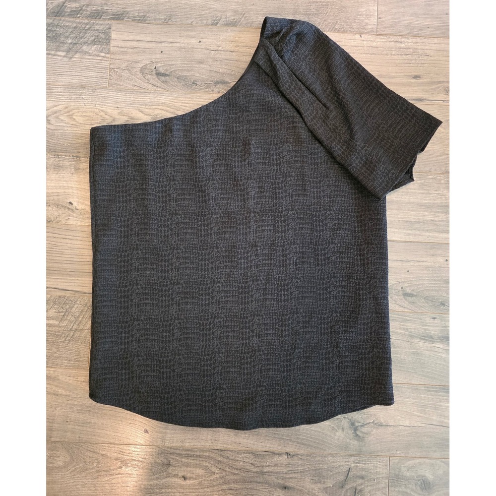 Women's sz L Calvin Klein One Shoulder Textured Blouse Black Career Spring